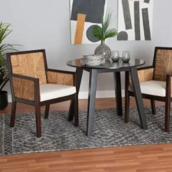 Kirkland's Home Dining Chairs-Abaca And Mahogany Dining Chair With Arms