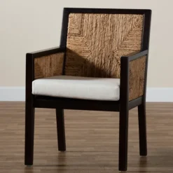 Kirkland's Home Dining Chairs-Abaca And Mahogany Dining Chair With Arms