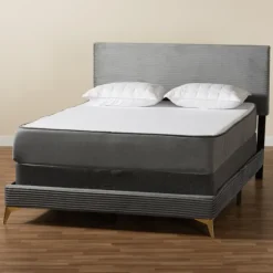 Kirkland's Home Beds & Headboards-Abba Velvet Ribbed Queen Bed Frame