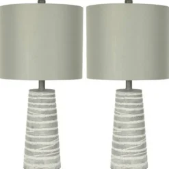 Kirkland's Home Table Lamps-Abstract Gray Ribbed Stripes Table Lamps, Set Of 2