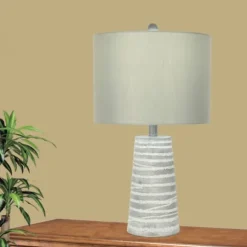 Kirkland's Home Table Lamps-Abstract Gray Ribbed Stripes Table Lamps, Set Of 2
