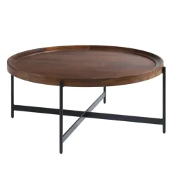 Kirkland's Home Coffee Tables-Acacia Wood Round Tray Top Coffee Table