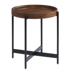 Kirkland's Home Accent & End Tables-Acacia Wood Round Tray Top Side Table