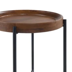 Kirkland's Home Accent & End Tables-Acacia Wood Round Tray Top Side Table