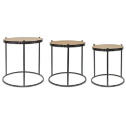 Kirkland's Home Accent & End Tables-Aged Round Wood Top 3-Pc. Accent Table Set