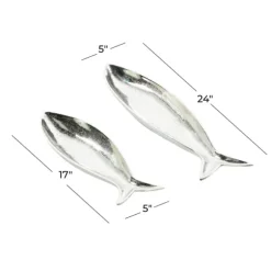 Kirkland's Home Decorative Trays-Aluminum Metallic Fish Trays, Set Of 2