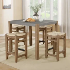 Kirkland's Home Dining Tables-Amber Wood And Faux Concrete Dining Table