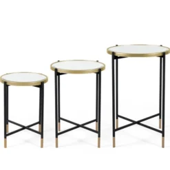 Kirkland's Home Accent & End Tables-Anastasia Mirrored Metal Accent Tables, Set Of 3