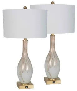Kirkland's Home Table Lamps-And Gold Swirl Glass Table Lamps, Set Of 2