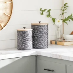 Kirkland's Home Decorative Bowls & Jars-And White Embossed Diamond Jars, Set Of 2