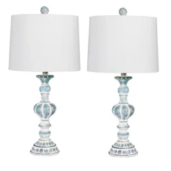 Kirkland's Home Table Lamps-Antique Blue Candlestick Table Lamps, Set Of 2