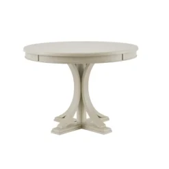 Kirkland's Home Dining Tables-Antique Cream Wood Pedestal Round Dining Table