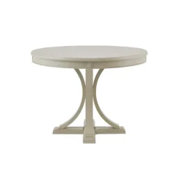 Kirkland's Home Dining Tables-Antique Cream Wood Pedestal Round Dining Table