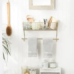 Kirkland's Home Wall Storage-Antique Gold Wire Basket Towel Rack, 17 In.