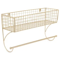 Kirkland's Home Wall Storage-Antique Gold Wire Basket Towel Rack, 17 In.