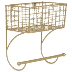Kirkland's Home Wall Storage-Antique Gold Wire Basket Towel Rack