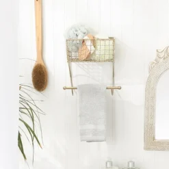Kirkland's Home Wall Storage-Antique Gold Wire Basket Towel Rack