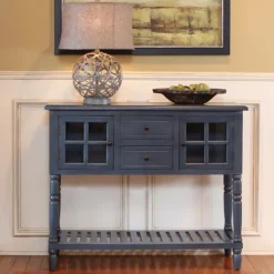 Kirkland's Home Console Tables-Antique Navy Windowpane Buffet Console Table