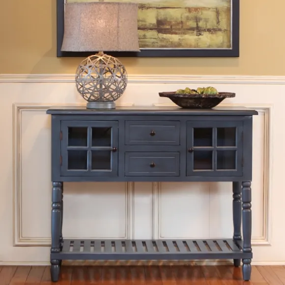 Kirkland's Home Console Tables-Antique Navy Windowpane Buffet Console Table
