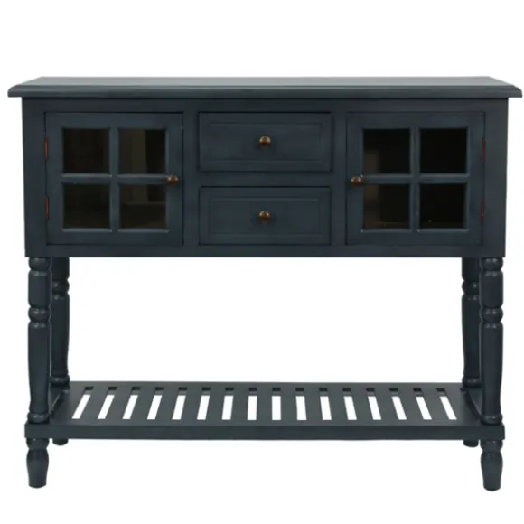 Kirkland's Home Console Tables-Antique Navy Windowpane Buffet Console Table
