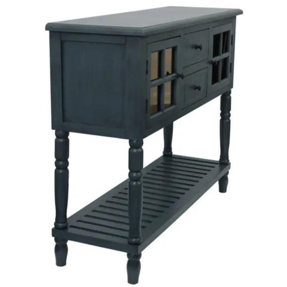 Kirkland's Home Console Tables-Antique Navy Windowpane Buffet Console Table