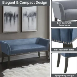 Kirkland's Home Benches & Ottomans-Antique Sapphire Low Back Upholstered Bench