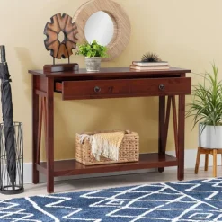 Kirkland's Home Console Tables-Antique Tobacco Console Table With Bottom Shelf