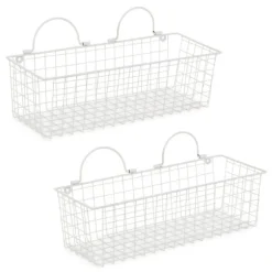 Kirkland's Home Wall Storage-Antique White 2-Pc. Long Wire Basket Set, 17 In.