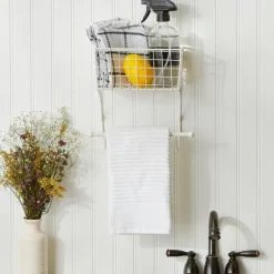 Kirkland's Home Wall Storage-Antique White Wire Basket Towel Rack
