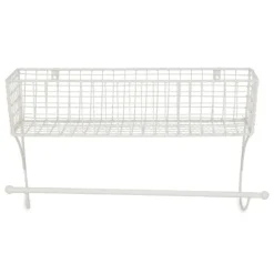 Kirkland's Home Wall Storage-Antique White Wire Basket Towel Rack, 17 In.