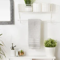 Kirkland's Home Wall Storage-Antique White Wire Basket Towel Rack, 17 In.