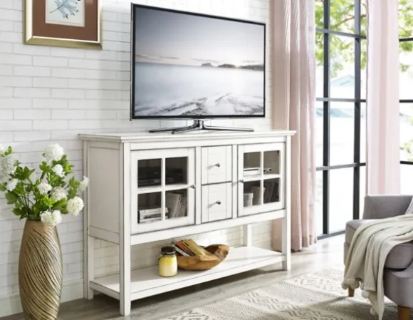 Kirkland's Home Console Tables-Antique White Wood Tv Stand Console Table