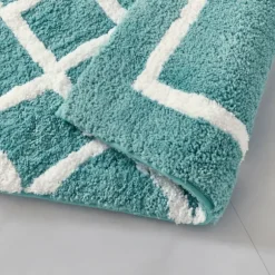 Kirkland's Home Bathroom Rugs-Aqua Geometric Pattern Reversible Bath Mat, 60 In