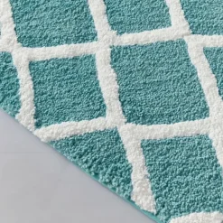 Kirkland's Home Bathroom Rugs-Aqua Geometric Pattern Reversible Bath Mat, 60 In