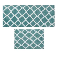 Kirkland's Home Bathroom Rugs-Aqua Geometric Pattern Reversible Bath Mat, 60 In