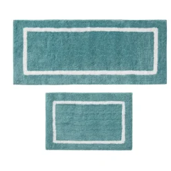 Kirkland's Home Bathroom Rugs-Aqua Geometric Pattern Reversible Bath Mat, 60 In