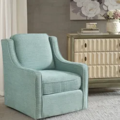 Kirkland's Home Accent Chairs-Aqua Upholstered Swivel Accent Chair