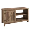 Kirkland's Home Tv Stands & Media Consoles-Barn Door Rustic Oak Tv Stand With Open Shelves