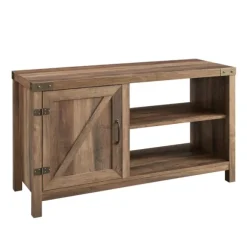 Kirkland's Home Tv Stands & Media Consoles-Barn Door Rustic Oak Tv Stand With Open Shelves