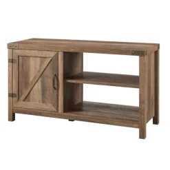 Kirkland's Home Tv Stands & Media Consoles-Barn Door Rustic Oak Tv Stand With Open Shelves