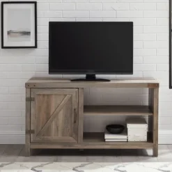 Kirkland's Home Tv Stands & Media Consoles-Barn Door Wash Tv Stand With Open Shelves