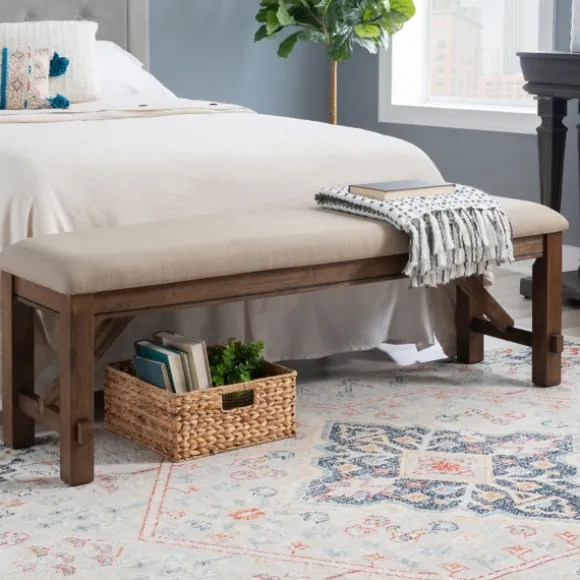 Kirkland's Home Benches & Ottomans-Basketweave Upholstered Wood Bench
