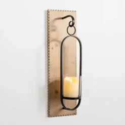 Kirkland's Home Sconces-Beaded Trim Wood And Metal Sconce