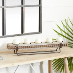 Kirkland's Home Candle Holders-Beaded Wood And Metal Base Candle Holder
