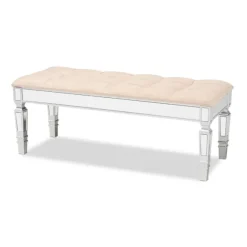 Kirkland's Home Benches & Ottomans-Beige Button Tufted Bench With Mirrored Base