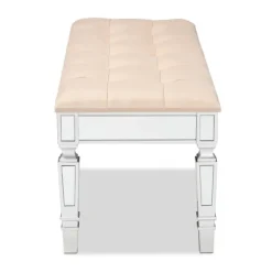 Kirkland's Home Benches & Ottomans-Beige Button Tufted Bench With Mirrored Base