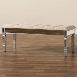 Kirkland's Home Benches & Ottomans-Beige Button Tufted Bench With Mirrored Base