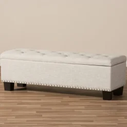 Kirkland's Home Benches & Ottomans-Beige Button-Tufted Upholstered Storage Bench