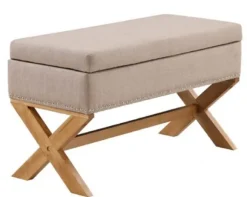 Kirkland's Home Benches & Ottomans-Beige Crossed Storage Ottoman