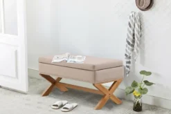 Kirkland's Home Benches & Ottomans-Beige Crossed Storage Ottoman